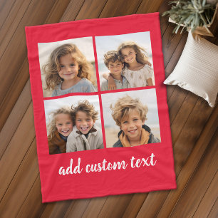 4 Photo Collage - you can change background color Fleece Blanket
