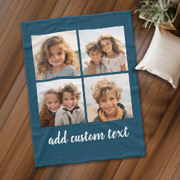 4 Photo Collage - you can change background color Fleece Blanket