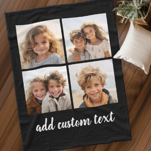 4 Photo Collage - you can change background color Fleece Blanket