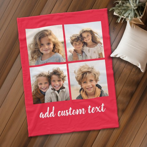 4 Photo Collage _ you can change background color Fleece Blanket