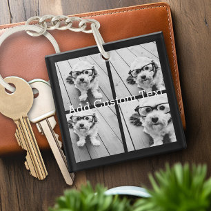 4 Photo Collage - you can change background color Keychain
