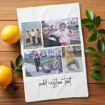 4 Photo Collage - you can change background color Kitchen Towel<br><div class="desc">Use horizontal and vertical photos for the best results! The script is in a modern handwritten script. TO CHANGE THE BACKGROUND - click on the customize or advanced design area, and choose a color in the color picker. Add your favorite pictures and snapshots to this film strip for a fun...</div>