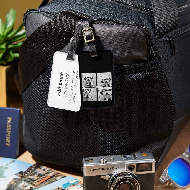4 Photo Collage - you can change background color Luggage Tag (Front & Back)
