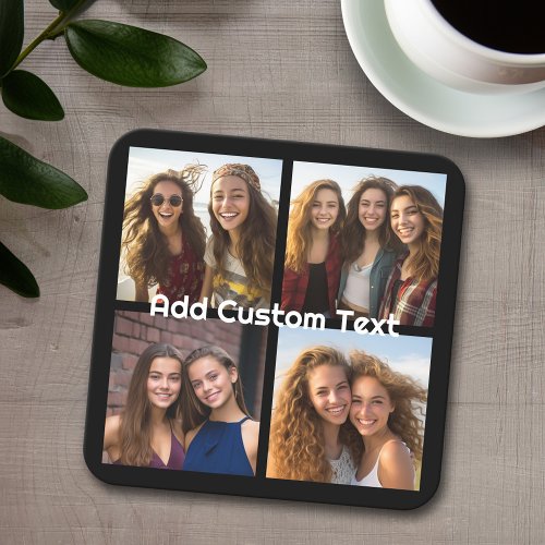 4 Photo Collage _ you can change background color Square Paper Coaster