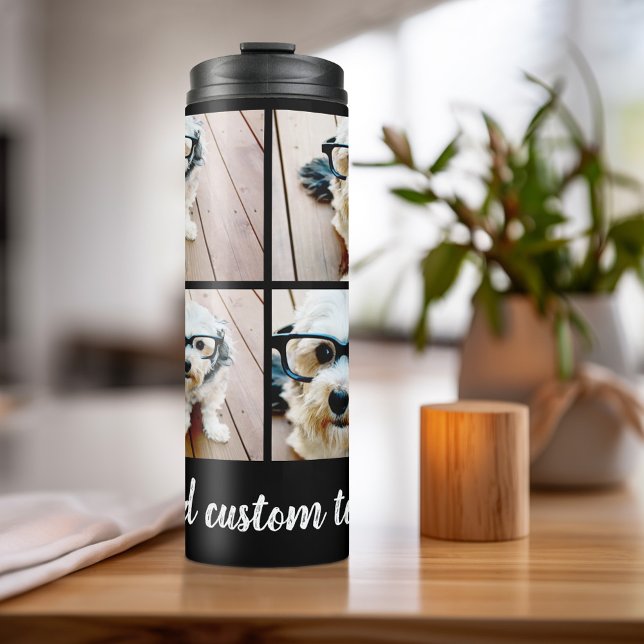 4 Photo Collage - you can change background color Thermal Tumbler (Personalized bottle with photos and text)