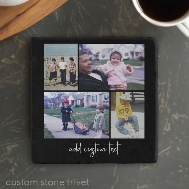 4 Photo Collage - you can change black color Trivet (Custom Trivet with photo collage)