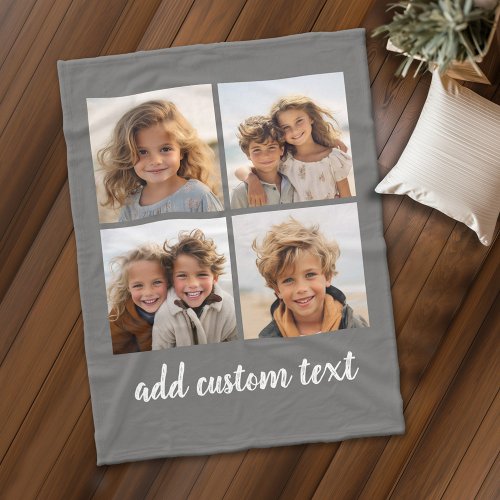 4 Photo Collage _ you can change gray color Fleece Blanket