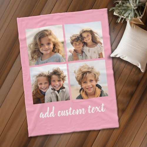 4 Photo Collage _ you can change pink color Fleece Blanket