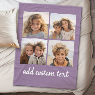 4 Photo Collage - you can change purple color Fleece Blanket