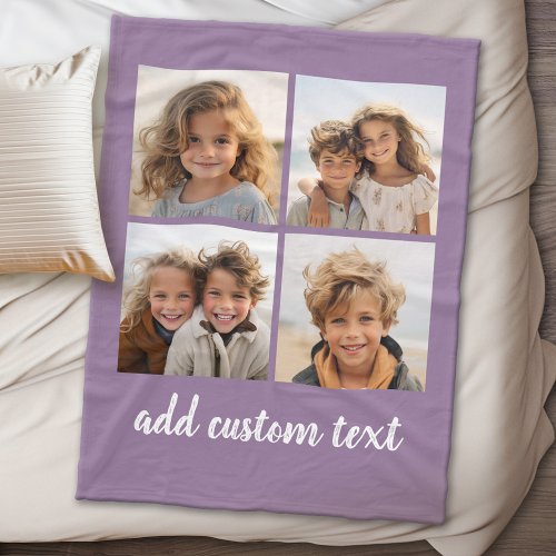 4 Photo Collage _ you can change purple color Fleece Blanket