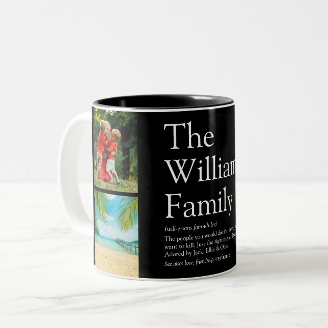 4 Photo Collage Your Family Definition Two-Tone Coffee Mug (Front Left)