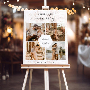 4 Photo Couple Collage & Pink Blush Floral Wedding Foam Board