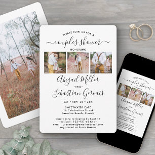 4 Photo Couples Bridal Shower Chic Modern Script Invitation