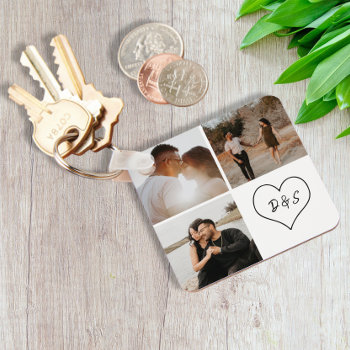 4 Photo Custom Collage Initial Heart Personalized Keychain by Ricaso at Zazzle