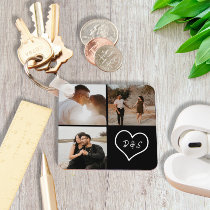 4 Photo Custom Collage Initial Heart Personalized Keychain