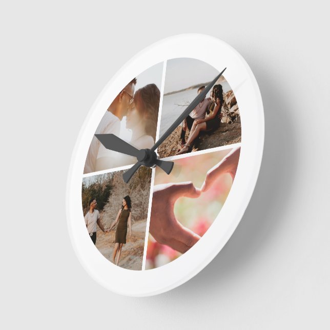 4 Photo Custom Collage Personalized Round Clock (Angle)