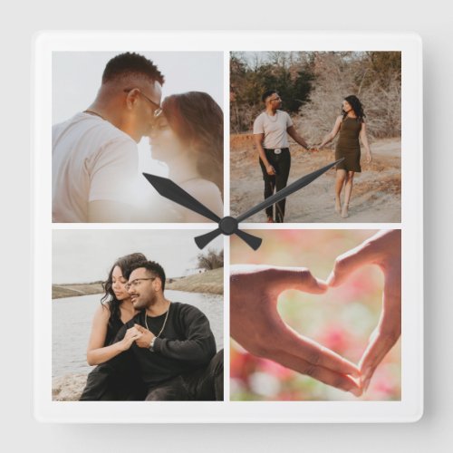 4 Photo Custom Collage Personalized Square Wall Clock