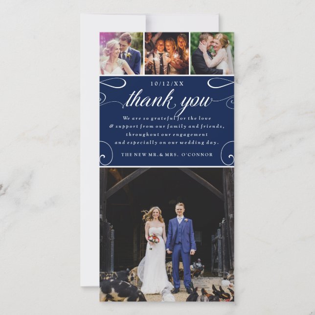 4 Photo Custom Color Wedding Thank You Photocards Card (Front)