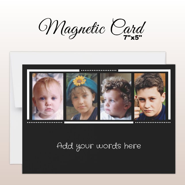 4 photo custom text black white magnetic card (Creator Uploaded)