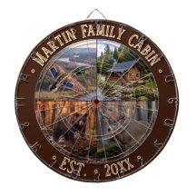 4 PHOTO Custom Text, Family Log Cabin BROWN BORDER
