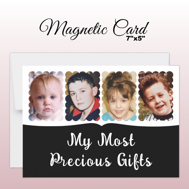 4 photo custom text white black magnetic card (Creator Uploaded)