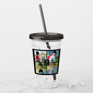 4 Photo Customized Collage with Monogram Acrylic Tumbler