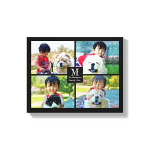 4 Photo Customized Collage with Monogram Canvas Print