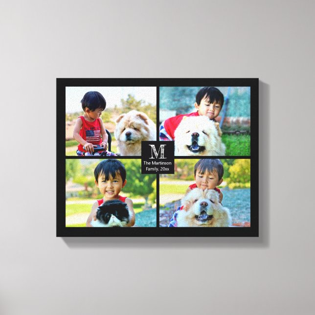 4 Photo Customized Collage with Monogram Canvas Print (Front)