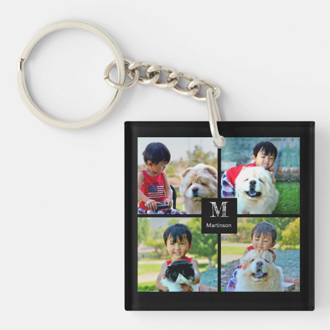 4 Photo Customized Collage with Monogram Keychain (Front)