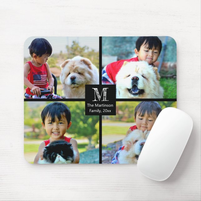 4 Photo Customized Collage with Monogram Mouse Pad (With Mouse)