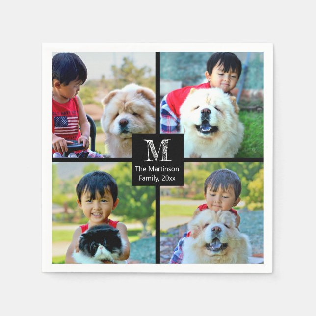 4 Photo Customized Collage with Monogram Napkins (Front)