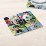 4 Photo Customized Collage with Monogram Square Paper Coaster