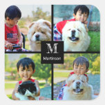 4 Photo Customized Collage with Monogram Square Sticker
