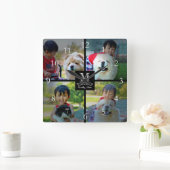 4 Photo Customized Collage with Monogram Square Wall Clock (Home)