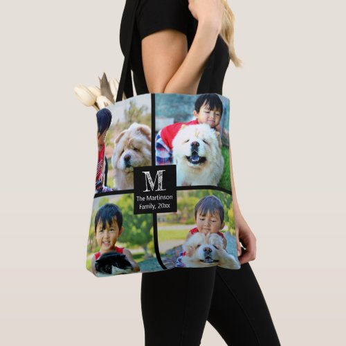 4 Photo Customized Collage with Monogram Tote Bag