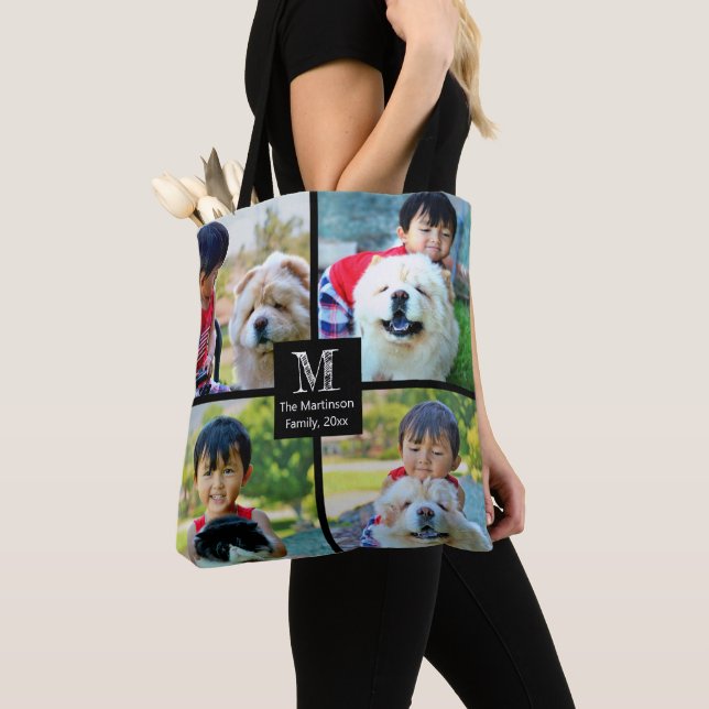 4 Photo Customized Collage with Monogram Tote Bag (Close Up)