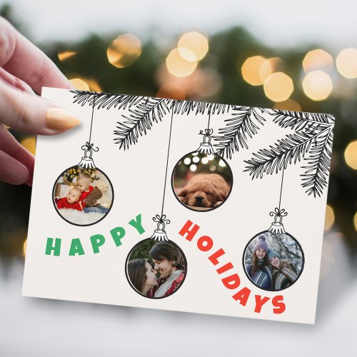 4 Photo Cute Christmas Tree Bulb Flat Holiday Card