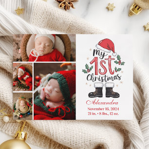 4 Photo Cute Santa Baby 1st Christmas Holiday Card