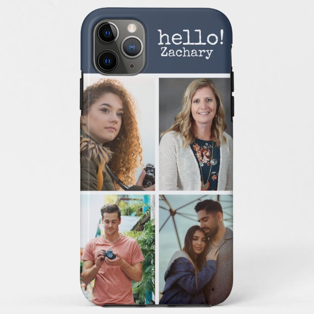 4 Photo Dark Blue Personalized I Phone case (Back)