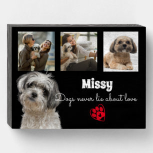4 photo dog collage - customized family pet memory wooden box sign