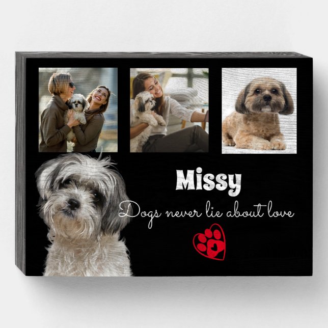 4 photo dog collage - customized family pet memory wooden box sign (Front Horizontal)
