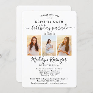 4 Photo Drive-By Social Distancing Birthday Party Invitation