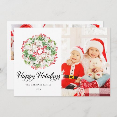 4 PHOTO Elegant Christmas Wreath Flat Holiday Card