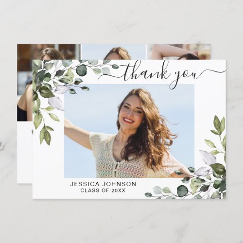 4 PHOTO Elegant Eucalyptus Greenery Graduation Thank You Card - Simple Elegant Eucalyptus Greenery Graduation Thank You Card.
For further customization, please click the "Customize" link and use our  tool to design this template. 
If you need help or matching items, please contact me.