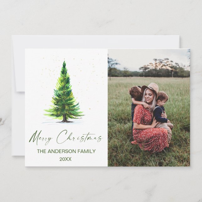 4 PHOTO Elegant Minimalist Christmas Tree Greeting Invitation (Front)