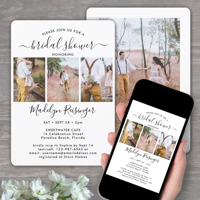 4 Photo Elegant Modern Calligraphy Bridal Shower Invitation (Creator Uploaded)