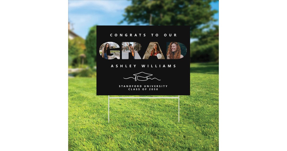 4 Photo Elegant Script Graduation Yard Sign | Zazzle