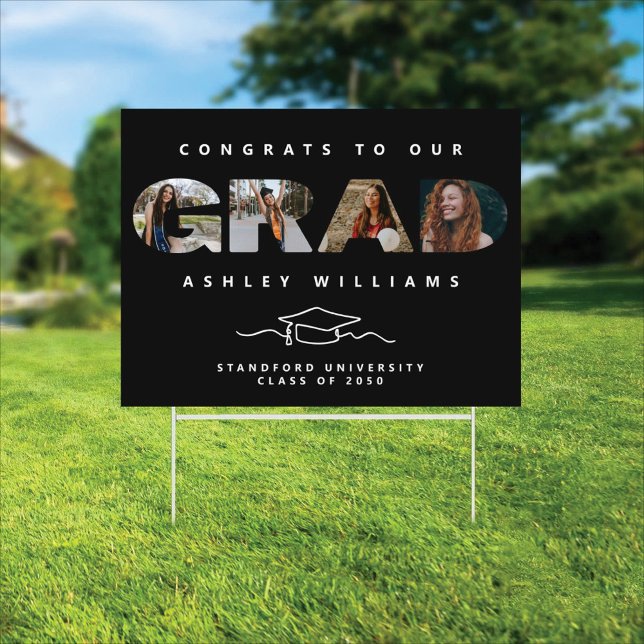 4 Photo Elegant Script Graduation Yard Sign (Creator Uploaded)