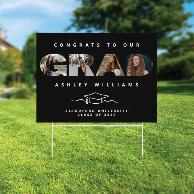 4 Photo Elegant Script Graduation Yard Sign | Zazzle
