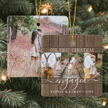 4 Photo Engagement 1st Christmas Rustic Faux Wood Ceramic Ornament<br><div class="desc">Celebrate the joyful 1st holiday of your engagement with a custom 4 photo "Our First Christmas Engaged" square faux wood ceramic ornament. All wording and images on this template are simple to personalize. (IMAGE PLACEMENT TIP: An easy way to center a photo exactly how you want is to crop it...</div>